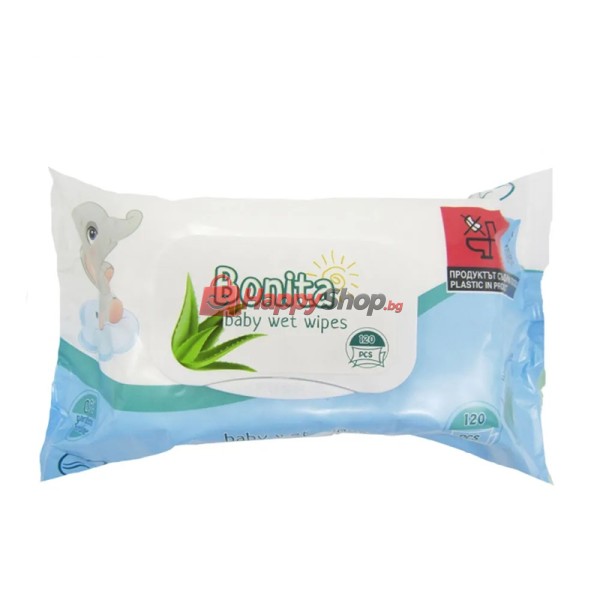 Мокри кърпи 120 бр с капак Bonita Baby Aloe Vera 16бр кашон